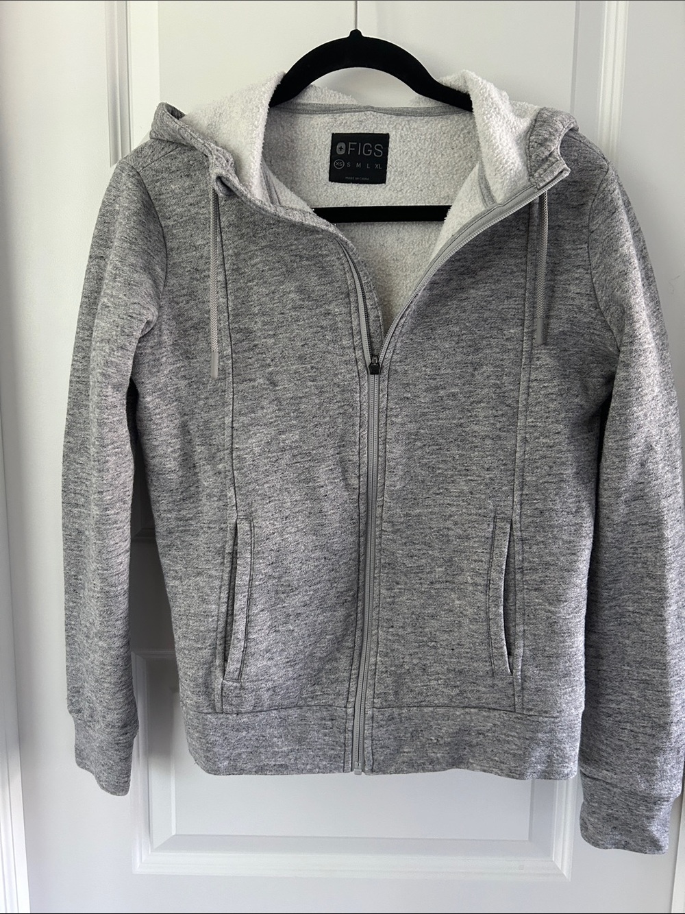 Figs Grey Hooded Zip-Up Jacket with Sherpa Lining